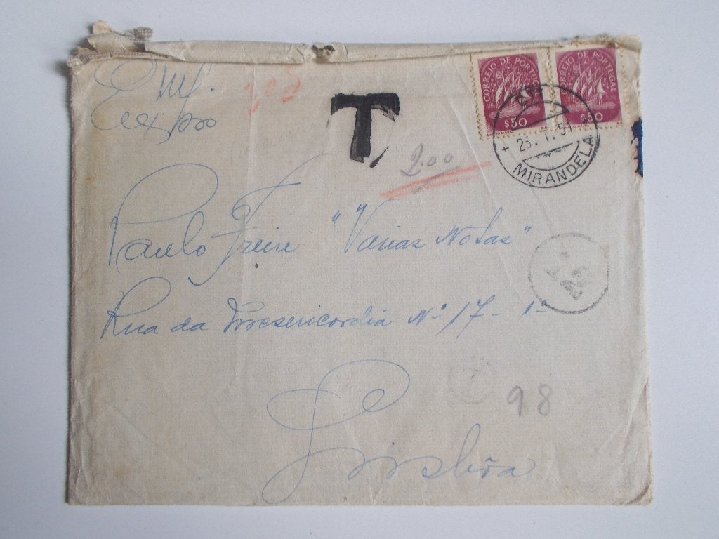 Portugal, Brief Mirandela - Lissabon Met Strafport 1951., Ophalen, Brief