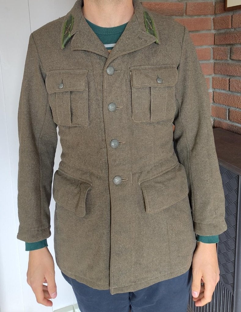 Vintage 1951 | Zweeds Leger M39/58 Zwaarwollen jas | Maat 96, Ophalen of Verzenden, Landmacht, Nederland, Kleding of Schoenen