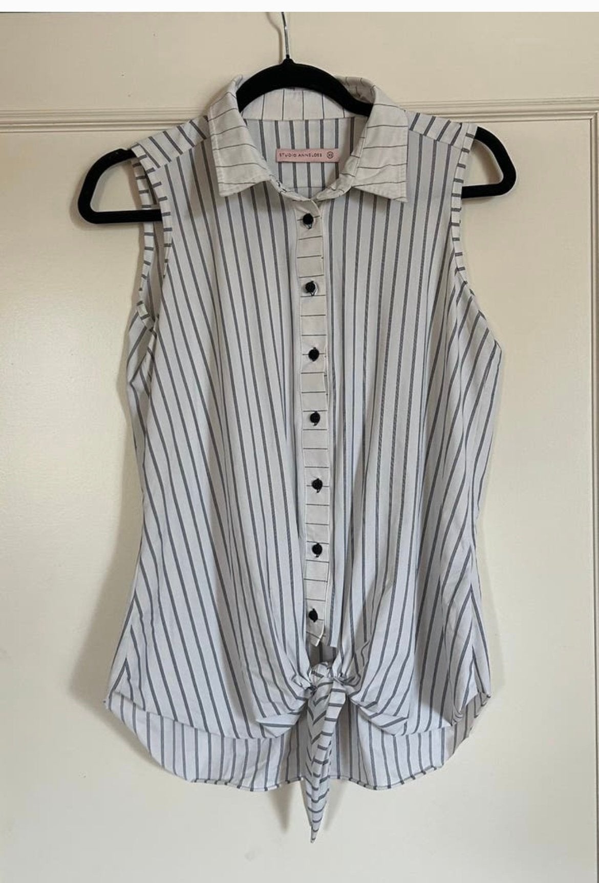 Wit, blauw pinstripe Studio Anneloes mouwloze top XS, Ophalen, Wit, Zo goed als nieuw, Maat 36 (S)