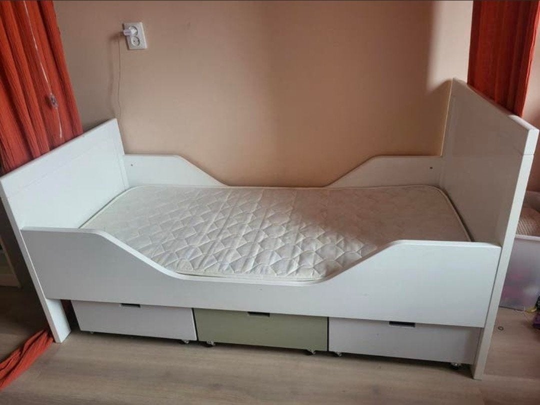 Gratis Bopita peuterbed, Kinderen en Baby's, Kinderkamer | Bedden, Lattenbodem, Gebruikt, 70 tot 85 cm, 140 tot 160 cm