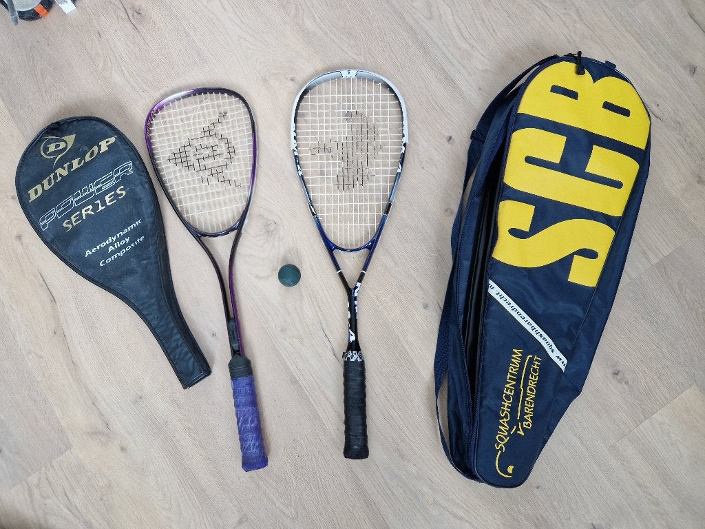 2 squash rackets, Ophalen, Gebruikt, Racket, Met hoes