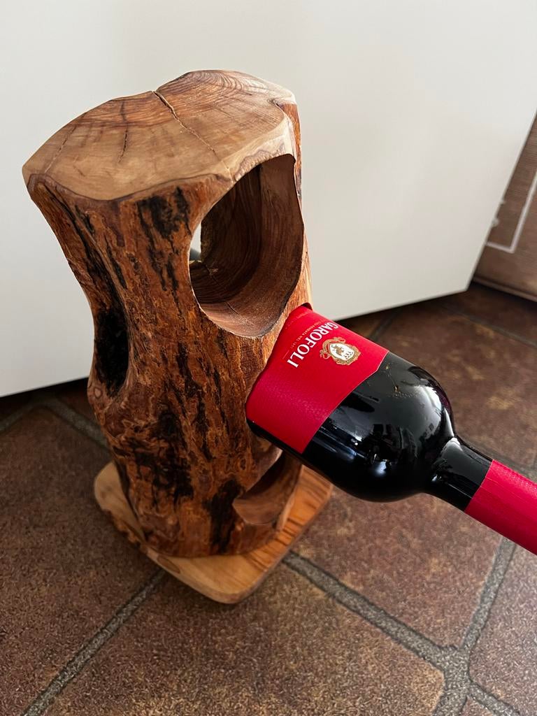 Uniek olijf houten wijnrek voor 3 flessen, 50 tot 75 cm, Ophalen of Verzenden, Zo goed als nieuw, Minder dan 5 flessen