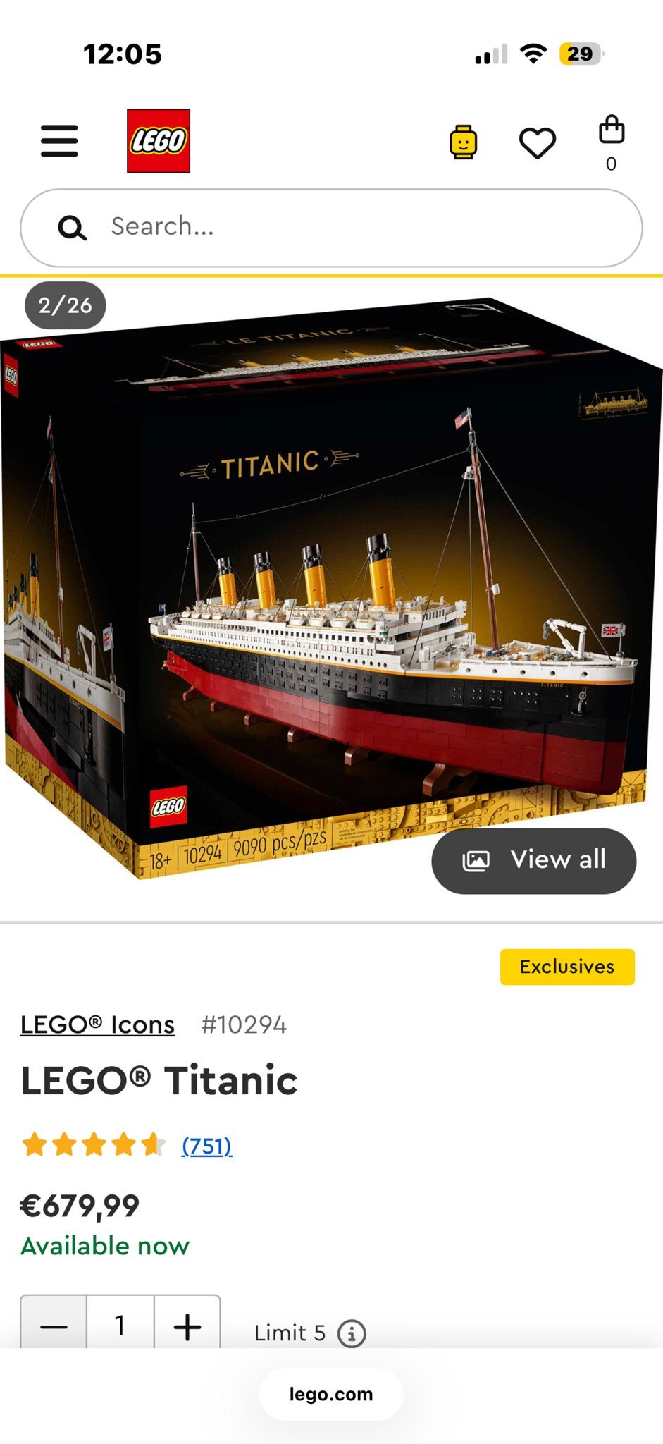 Foto 3 van LEGO Icons Titanic (10294) - Nieuw in doos