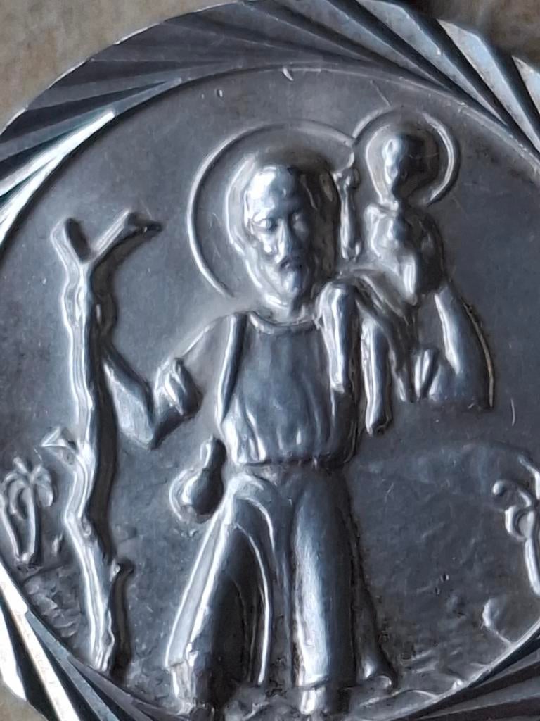 Prachtige zilveren Christoffel hanger., Antiek en Kunst, Antiek | Goud en Zilver, Zilver, Ophalen of Verzenden