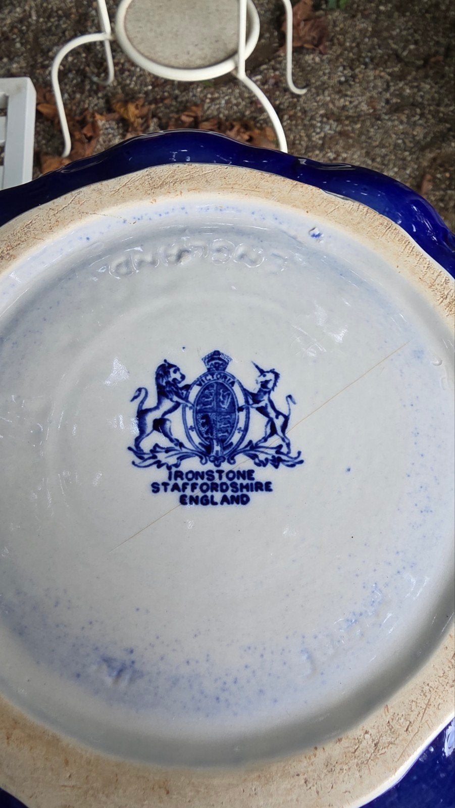 Engelse Vintage Bloempot Aardewerk Blauw Gedecoreerd, Ophalen of Verzenden