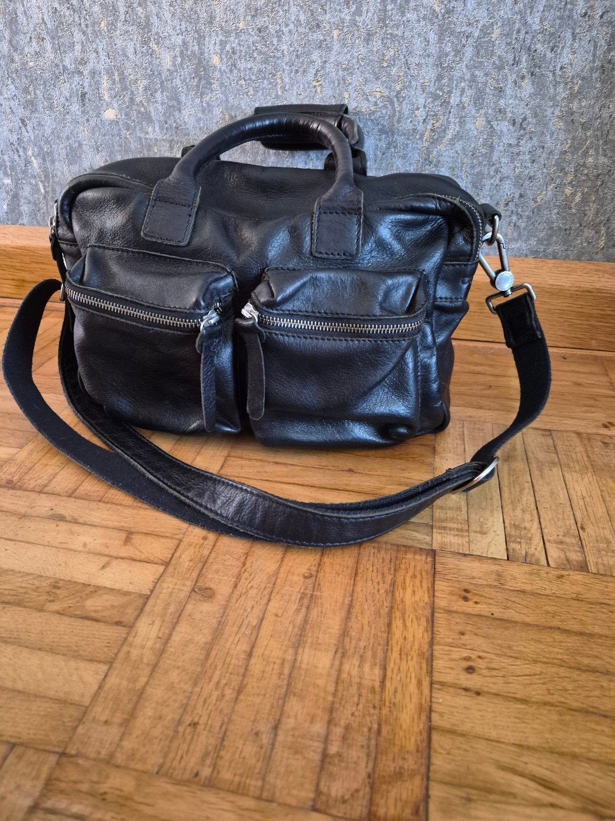 Zwarte leren Cowboysbag - Kleine uitvoering, Ophalen of Verzenden, Zo goed als nieuw, Zwart, Handtas