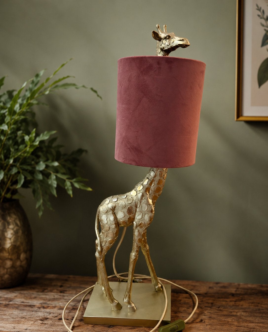 Giraffe lamp goudkleurig met roze lampenkap - 60 cm, Roze, Ophalen of Verzenden, Zo goed als nieuw