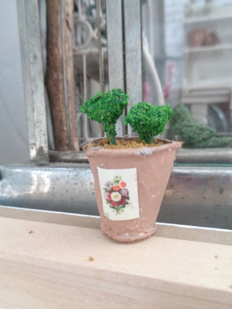 Buxus vogeltjes in pot...Poppenhuis 1:12...( Fotonr F86 ), Ophalen of Verzenden, Nieuw, Poppenhuis
