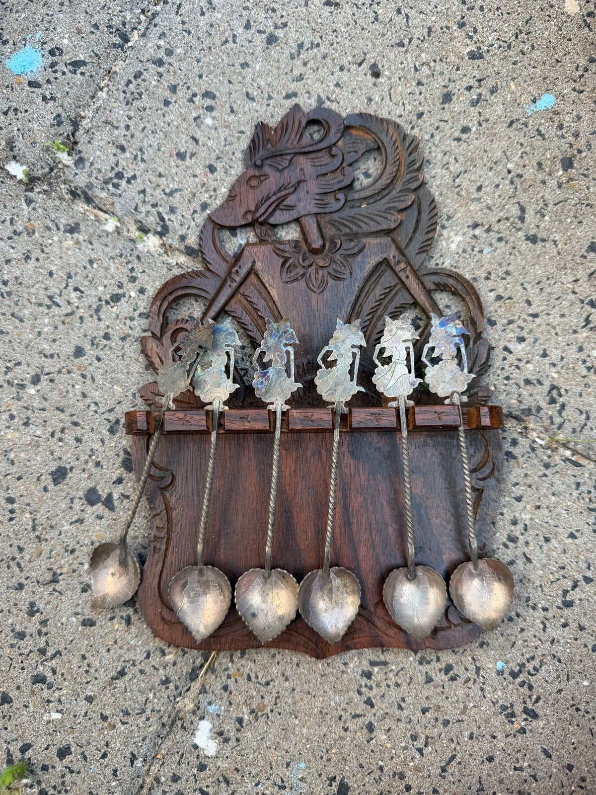 Vintage Balinese lepels met houten houder, Verzenden