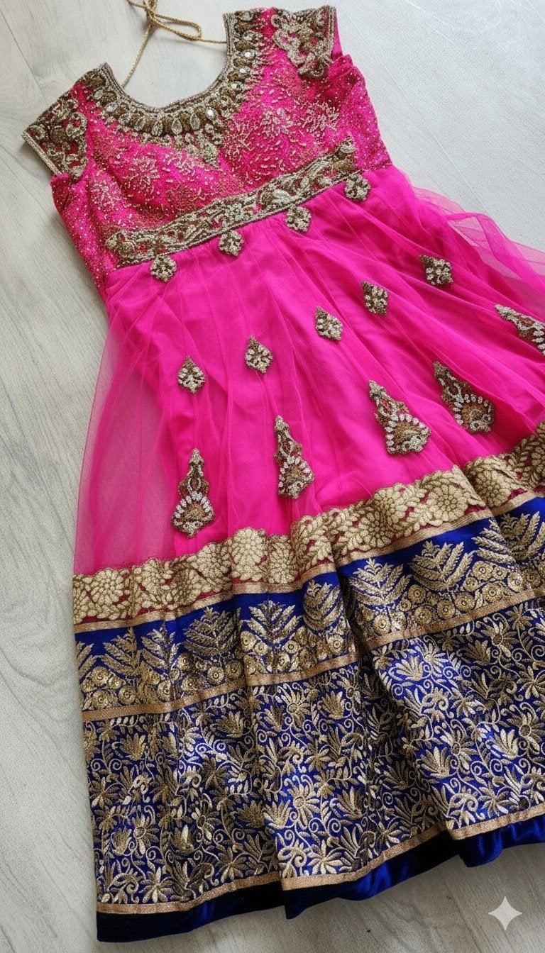 Anarkali Salwaar Kameez - Maat 40 (L) - Roze/Blauw, Overige typen, Maat 42/44 (L), Ophalen of Verzenden, Zo goed als nieuw