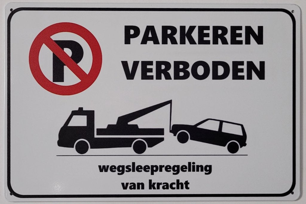 Verboden parkeren wegsleepregeling reclamebord van metaal, Info@deconoord.nl, Deco Noord, Nieuw, Ophalen of Verzenden