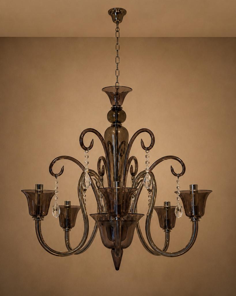 Luxe glazen kroonluchter / hanglamp – rookglas & kristal, Ophalen of Verzenden, Nieuw, Glas