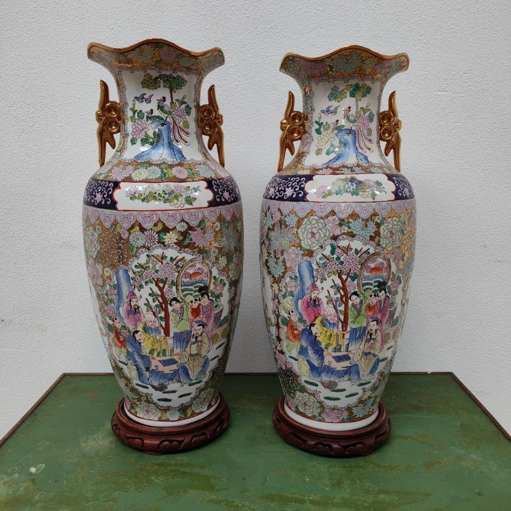 Grote Vintage Oosterse vazen Balustervazen, Canton porselein, Ophalen of Verzenden