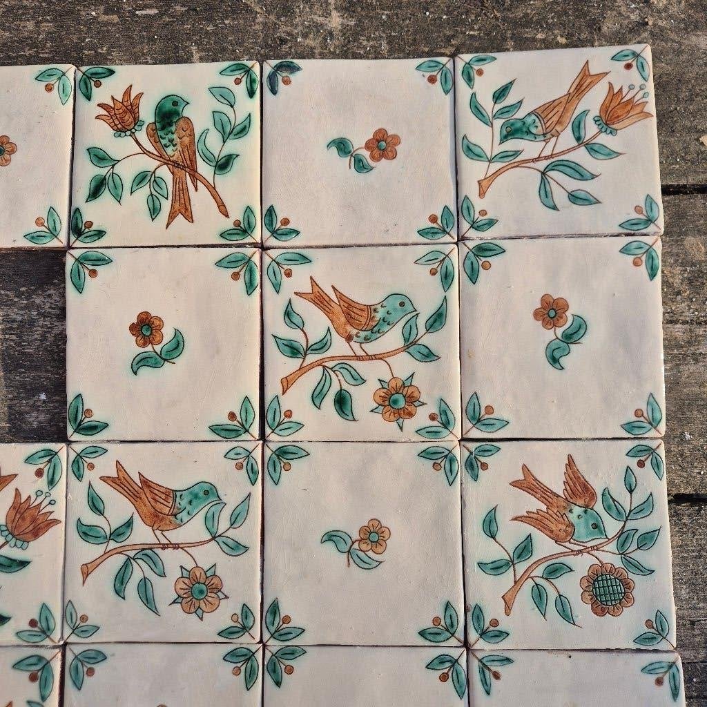 56 Decoratieve tegels 12.8x12.8 met afbeelding vogels/bloem