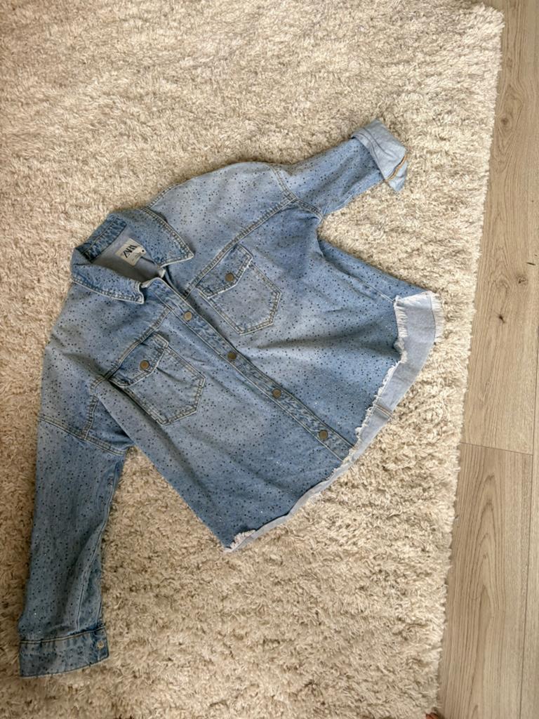 Zara glitter denim blouse / jasje, Ophalen of Verzenden, Zo goed als nieuw, Maat 42/44 (L), Blauw