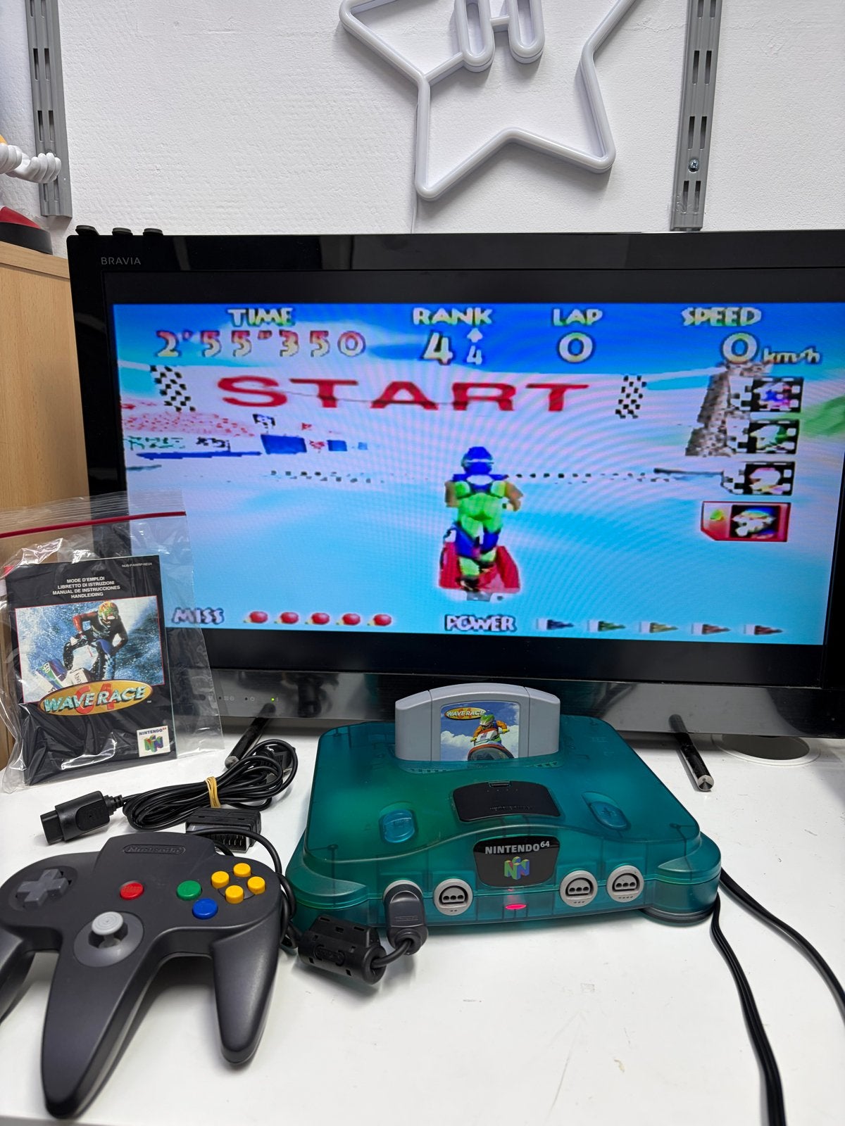 Nintendo 64 Ice Blue met controller en Wave Race 64, Spelcomputers en Games, Spelcomputers | Nintendo 64, Geen, Ophalen of Verzenden