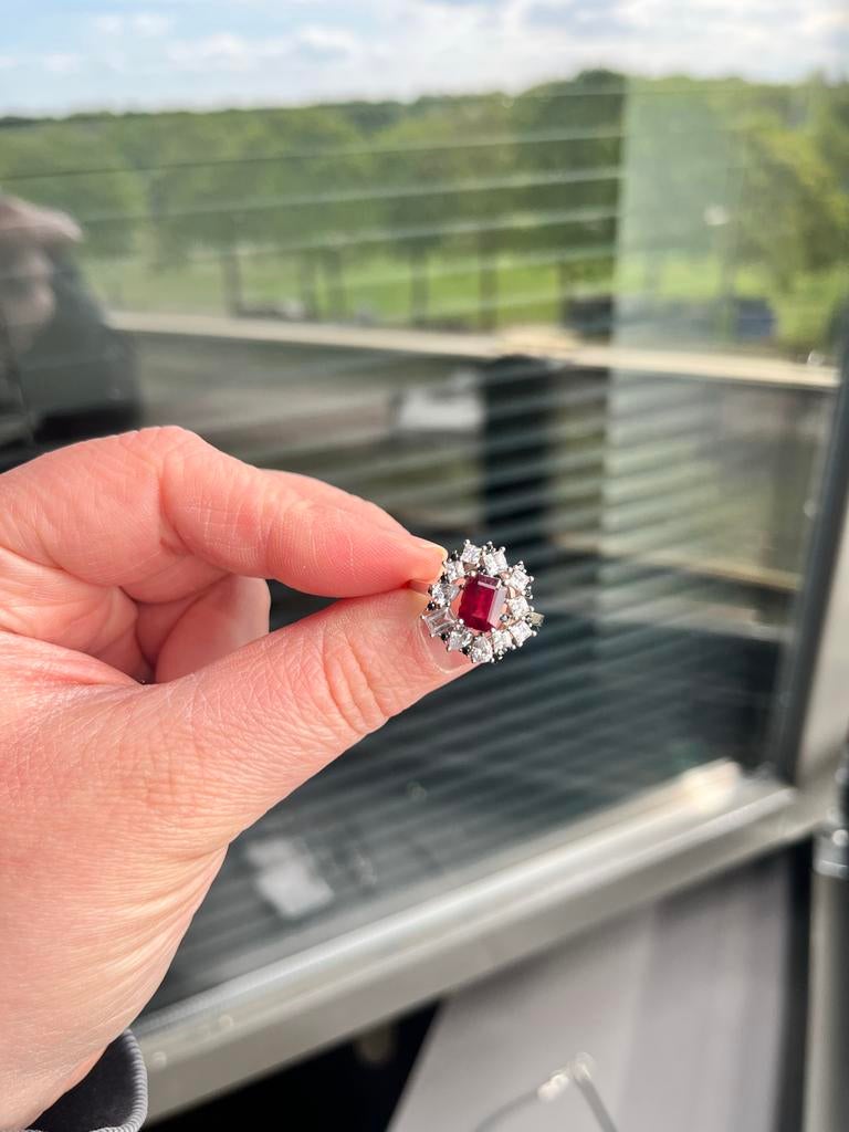 Robijn Spinel Ring met Zwarte en Witte Topaas, Maat 19, Sieraden, Tassen en Uiterlijk, Ringen, 19 tot 20, Nieuw, Ophalen of Verzenden