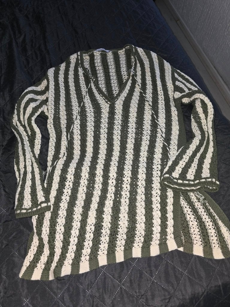 Gestreept gehaakt tuniek met wijde mouwen maat S, Ophalen of Verzenden, Zo goed als nieuw, Maat 38/40 (M), Groen