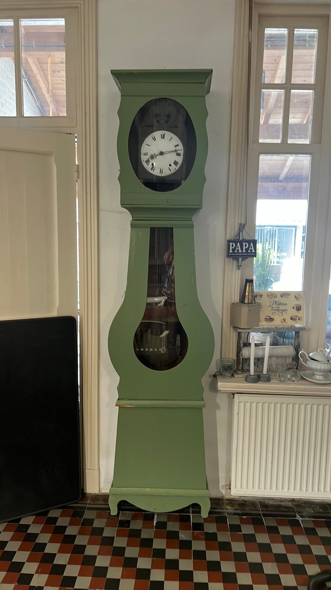 Antieke comtoise in echte oude groene kast, Antiek en Kunst, Ophalen