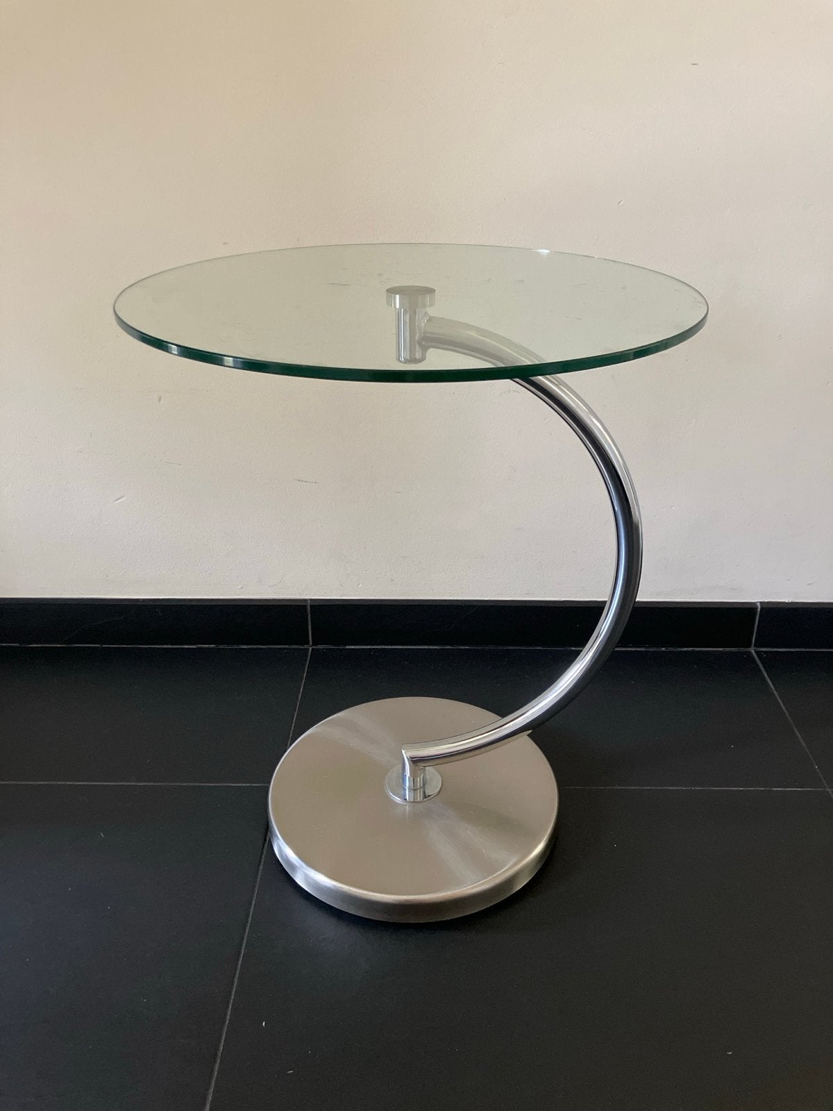 Moderne Bijzettafel Glas RVS - Rond Design, Minder dan 55 cm, Rond, Ophalen, 45 tot 60 cm