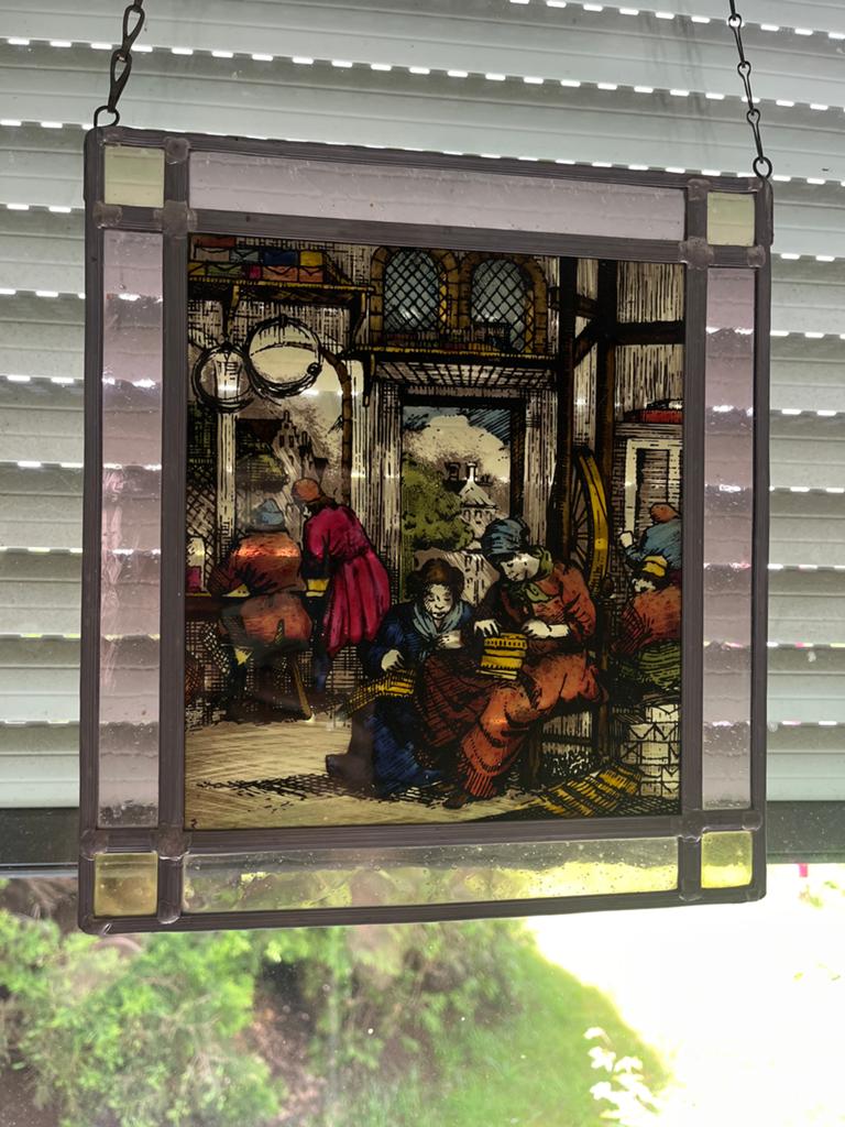 Glas-in-lood raamhanger met historische afbeelding, Ophalen of Verzenden