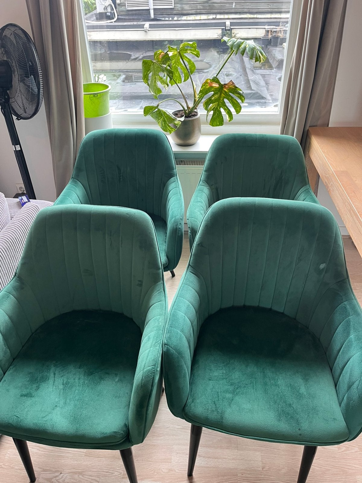4x groene velvet kuipstoelen, Ophalen, Gebruikt, Overige kleuren, Vier