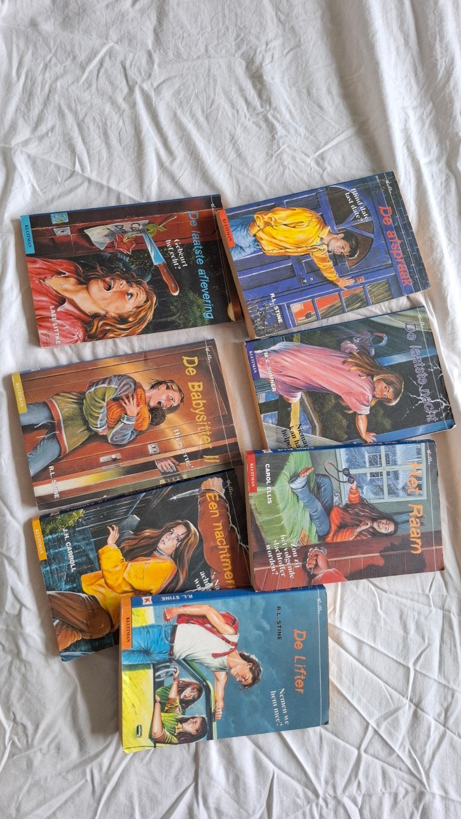 7 jeugdthrillers, Ophalen of Verzenden, Gelezen, R.L. Stine, Carol Ellis, Lael Littke, J.H. Carroll, M.C. Sumner