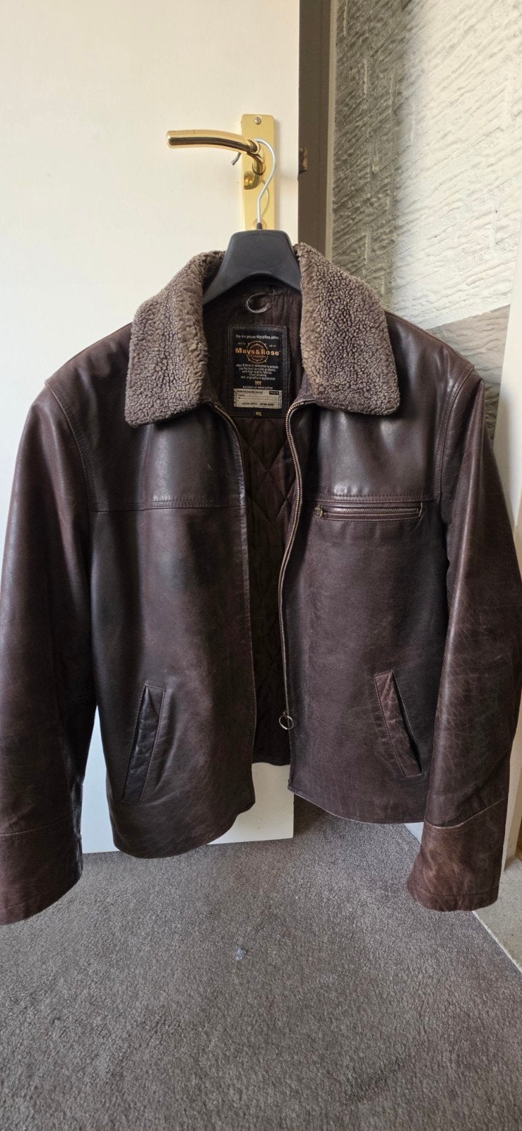 Vintage leren jas Mays & Rose  XXL - Bruin met Bontkraag, Ophalen, Mays & Rose, Bruin, Maat 56/58 (XL)