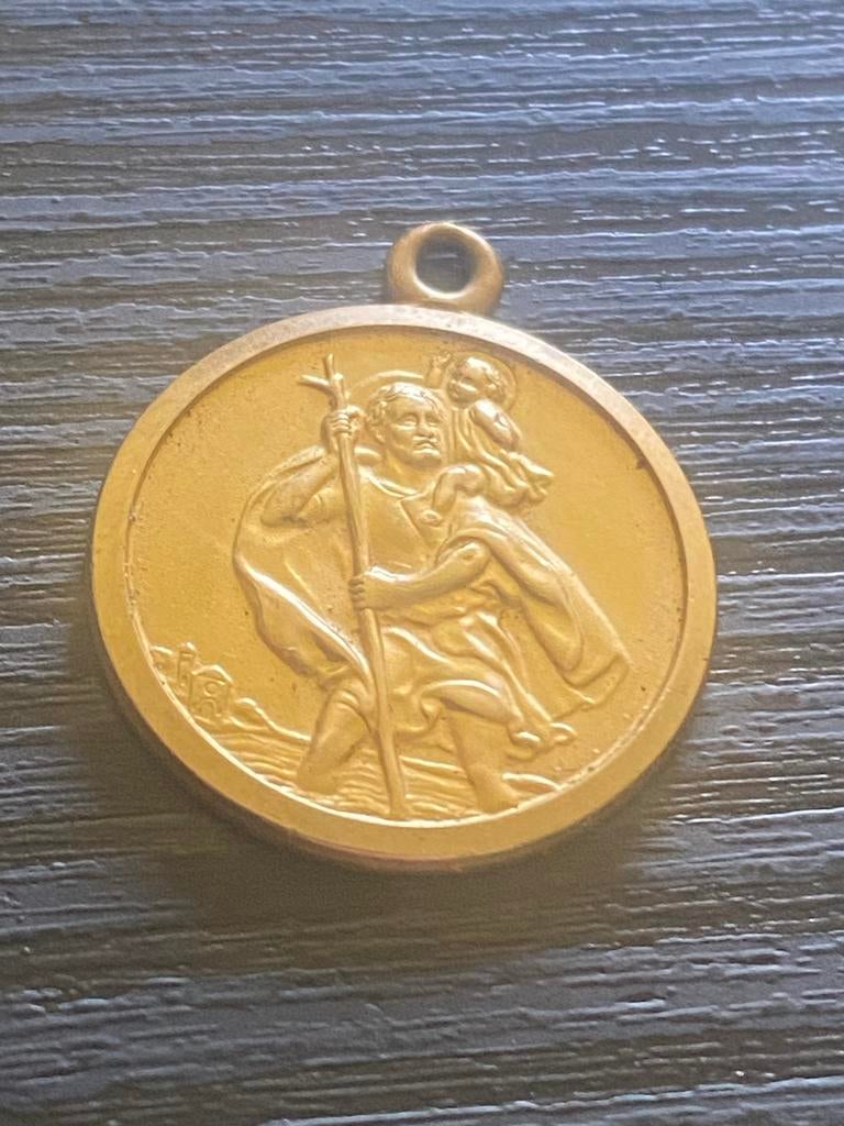 Ketting hanger Sint christoffel 9 karaat goud, Ophalen of Verzenden