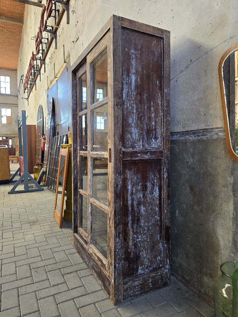 Vintage Teak Vitrinekast | Houten Vitrine Kast Antiek, 100 tot 150 cm, Glas, Ophalen of Verzenden, Vintage Antiek Landelijk Brocante