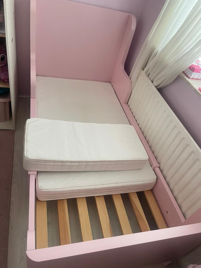 Bed  meegroeibed roze 80x200, Doos, 60 cm of meer, Minder dan 35 cm, Zo goed als nieuw