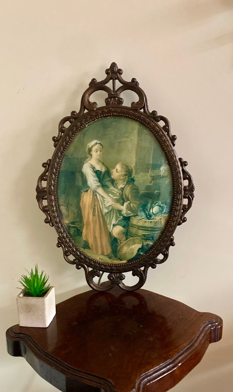 Vintage wandlamp schilderij bol glas  François Boucher., E14 (klein), Ophalen of Verzenden, Zo goed als nieuw, Inclusief lichtbron