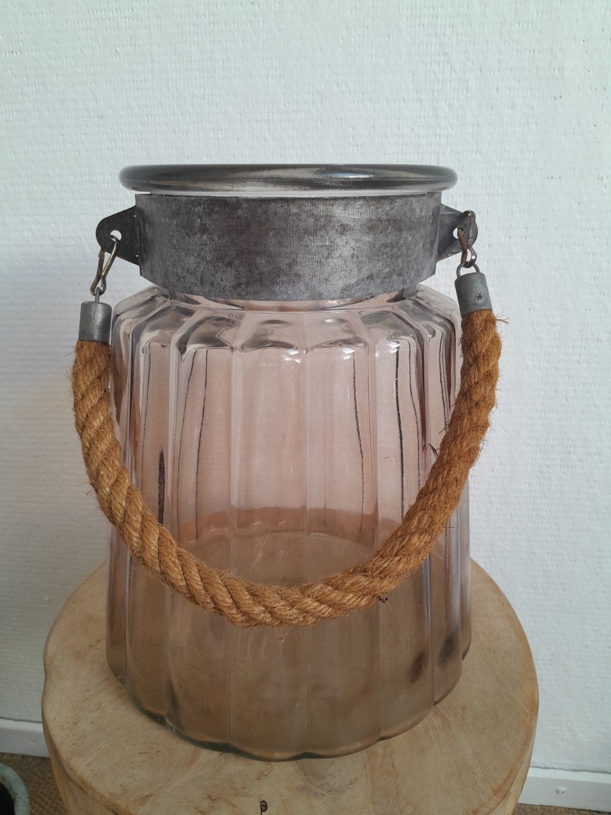 Glazen lantaarn met touw handvat, Ophalen of Verzenden