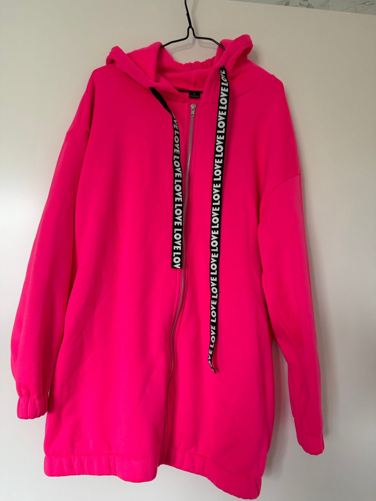 Lange neon roze tuniek sweater met rits en capuchon, Kleding | Dames, Ophalen of Verzenden, Zo goed als nieuw, Maat 38/40 (M)