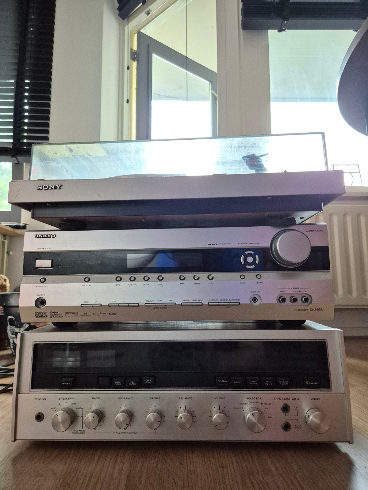 Vintage Audio Set: Sony Platenspeler, Onkyo Receiver, Sansui, Ophalen, Gebruikt, Overige merken