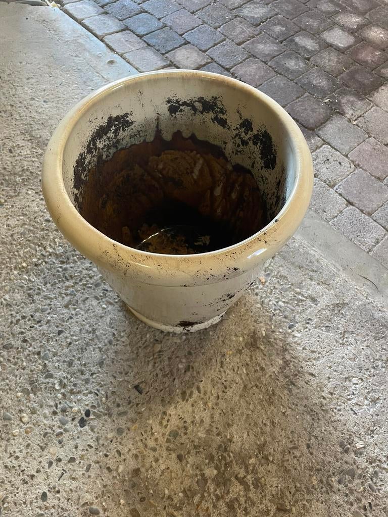 Grote pot beige, Tuin en Terras, Bloempotten, Ophalen, Rond, Aardewerk