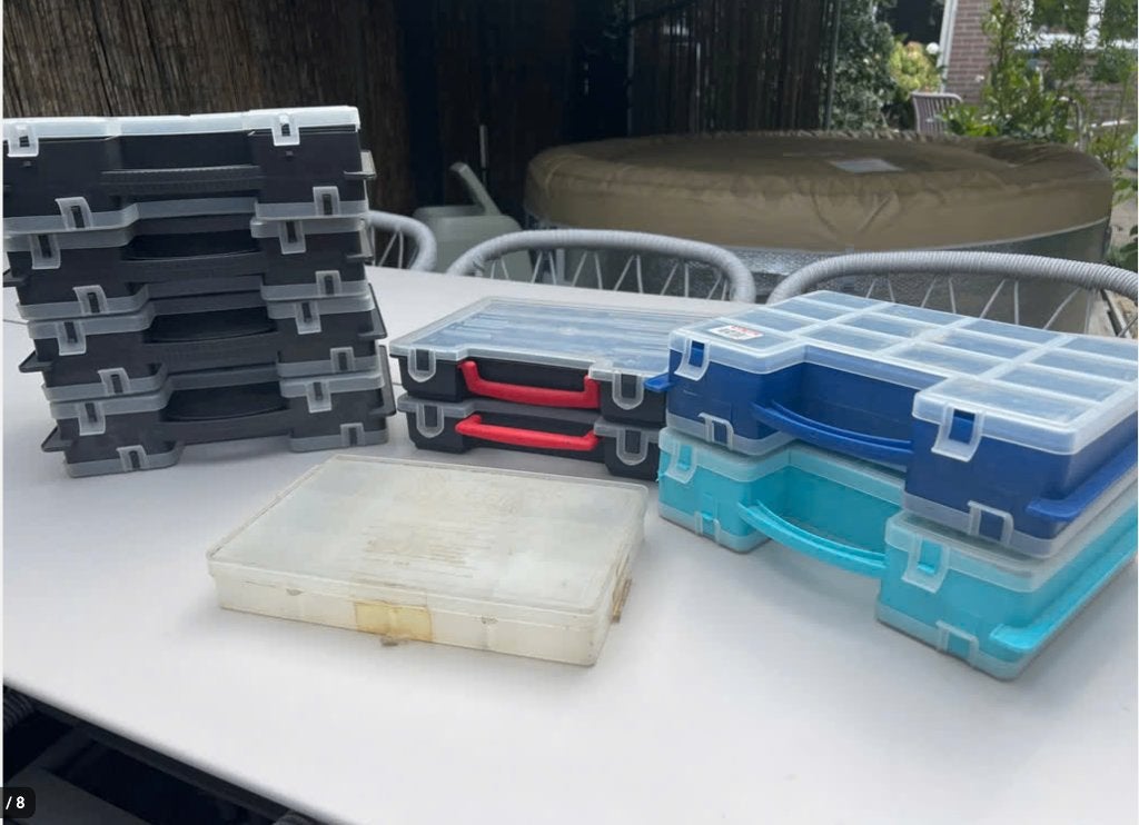 Assortimentsdozen 9 stuks, deels dubbel te gebruiken, Ophalen of Verzenden, Gebruikt
