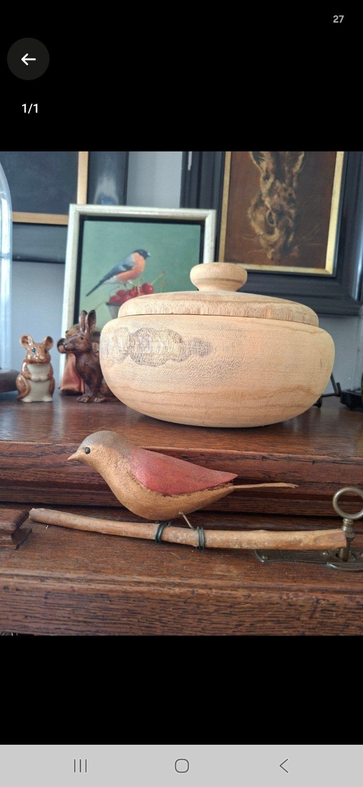 Antiek houten vogeltje, 16 cm, Ophalen of Verzenden