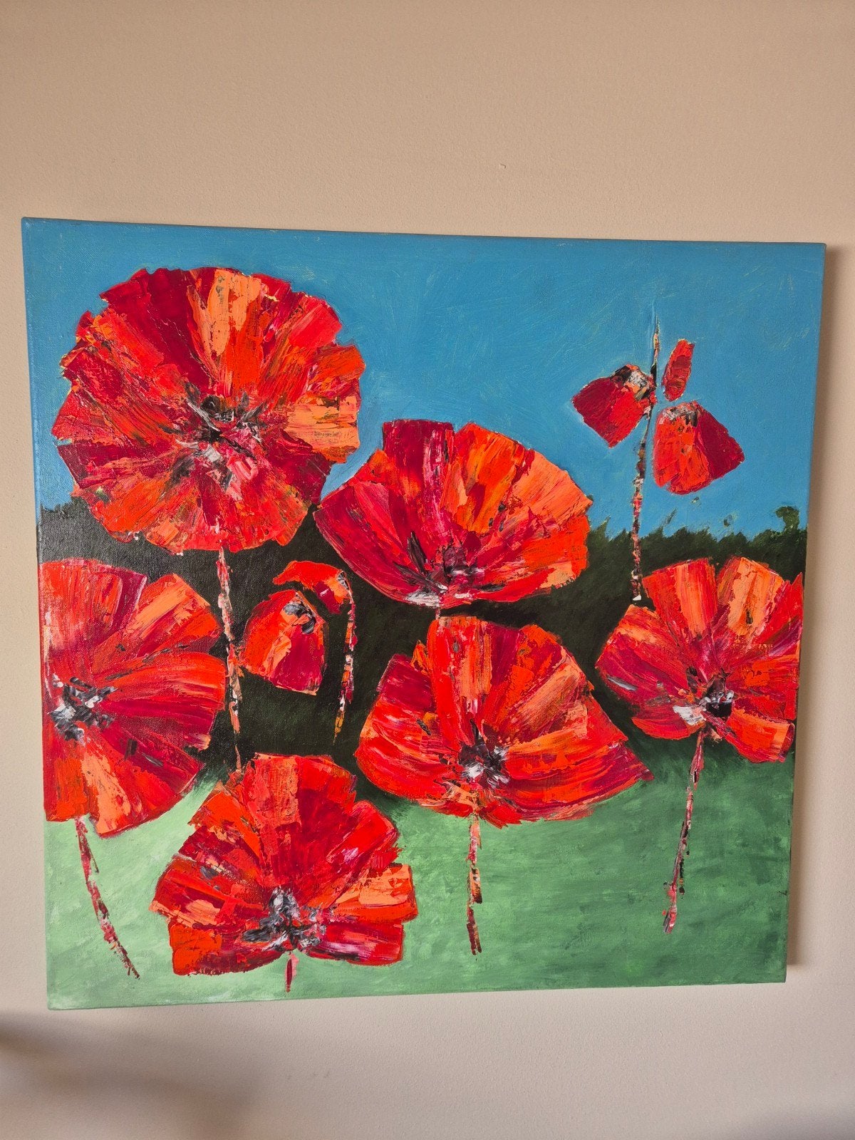 Levendig abstract bloemenschilderij - Klaprozen, Antiek en Kunst, Kunst | Schilderijen | Klassiek, Acrylverf, Origineel werk, Ophalen