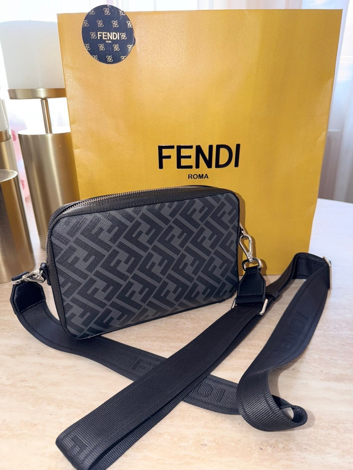 Fendi tas heren zwart/geel origineel!, Overige merken, Zwart, Ophalen of Verzenden, Zo goed als nieuw