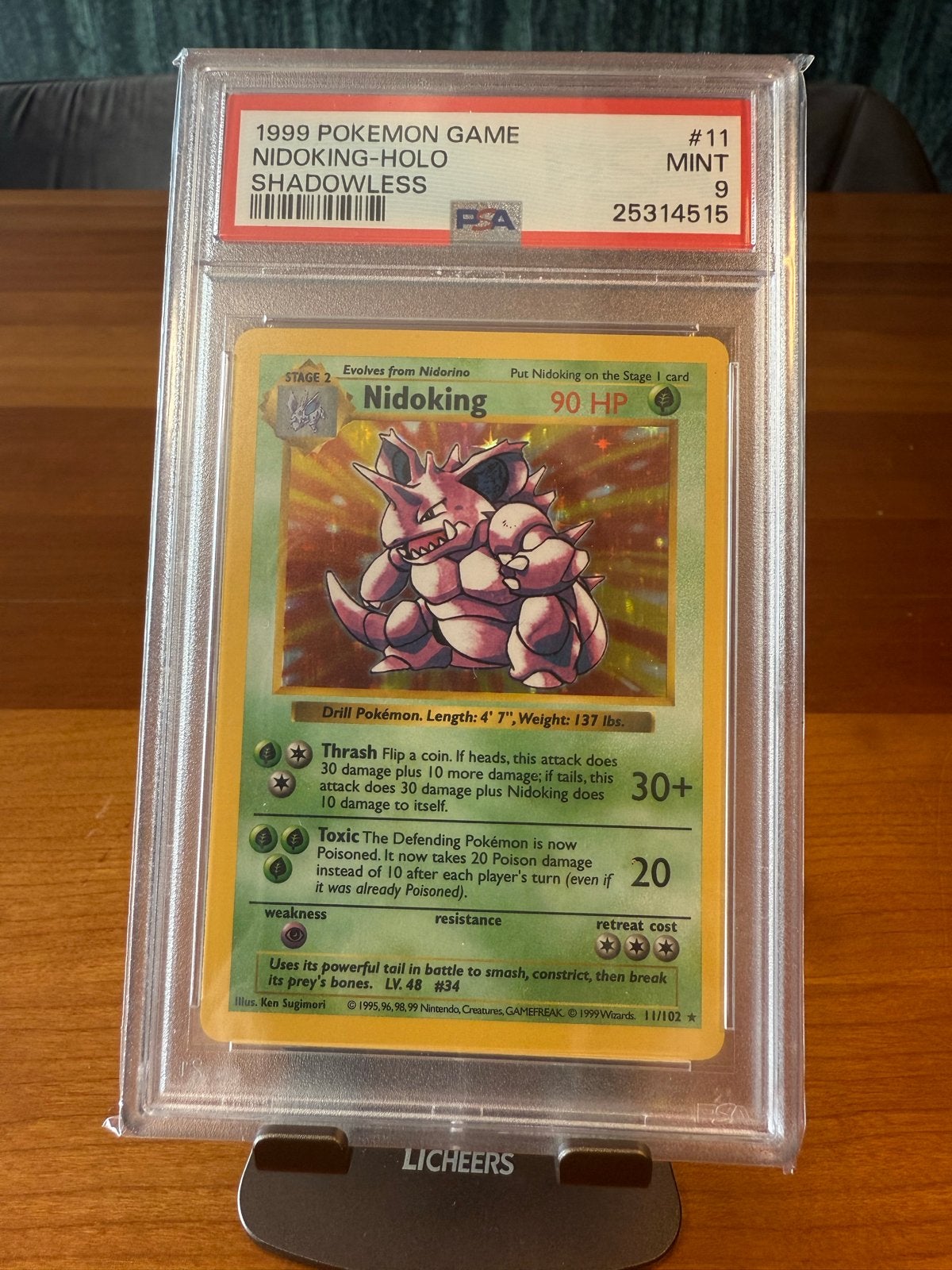 Nidoking (Shadowless) #11 - Base Set (1999) - PSA 9, Ophalen of Verzenden, Zo goed als nieuw, Losse kaart, Foil