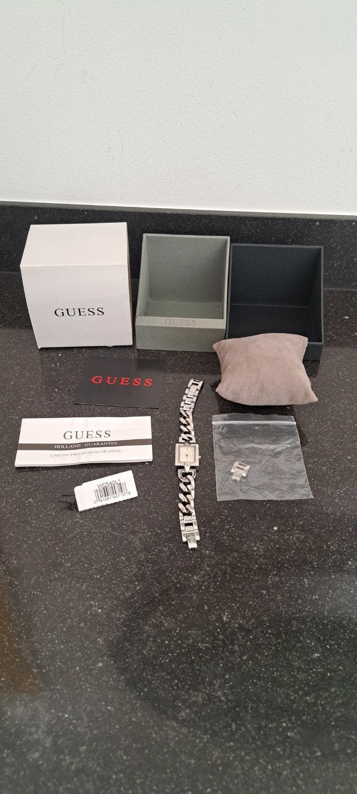 Gues dames horloge met doos extra schakel, Staal, Staal, Guess, Polshorloge