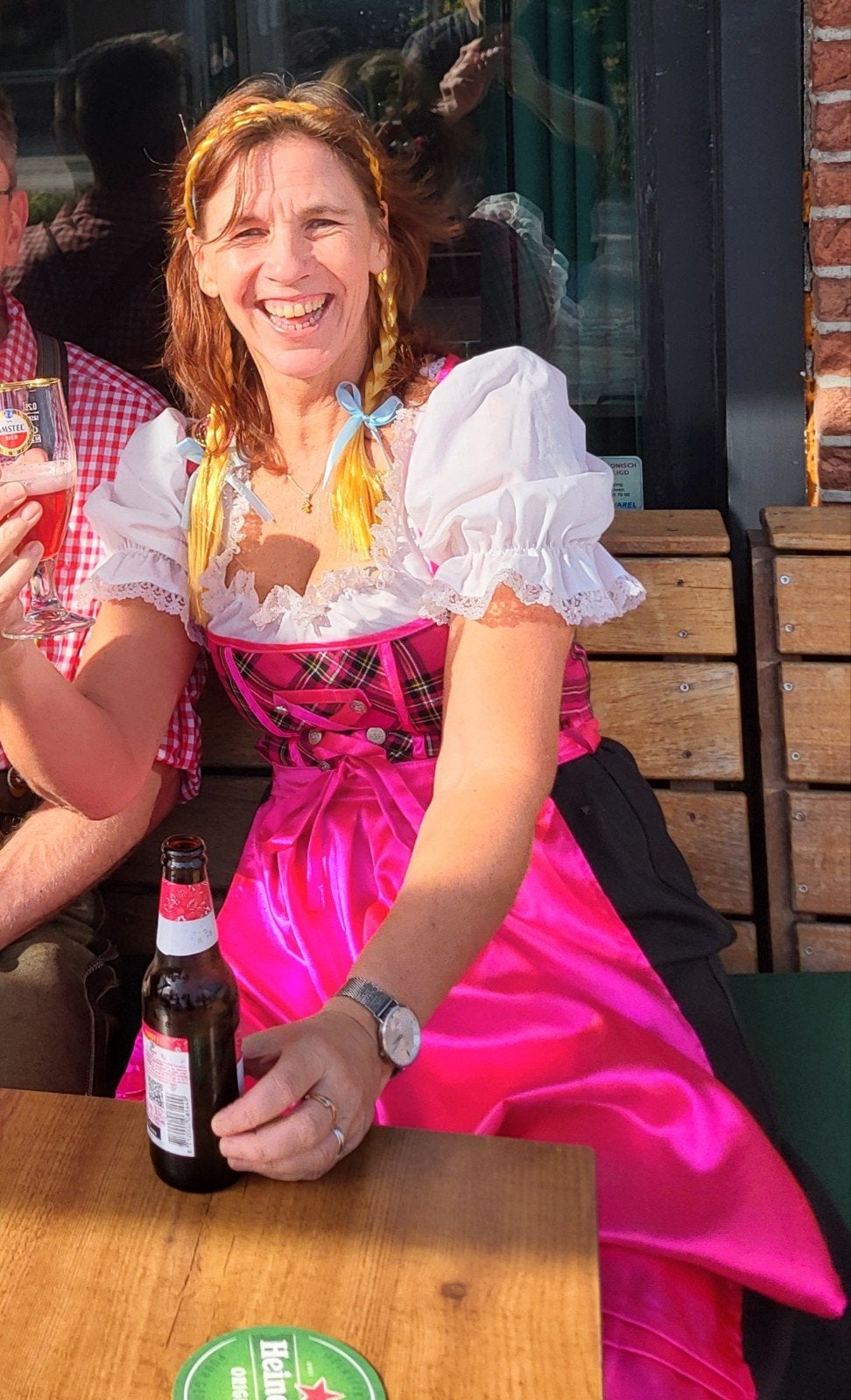 Tirolerjurk / Dirndl - Maat 38 met roze schort, Wiesn Fashion, Roze, Gedragen, Ophalen