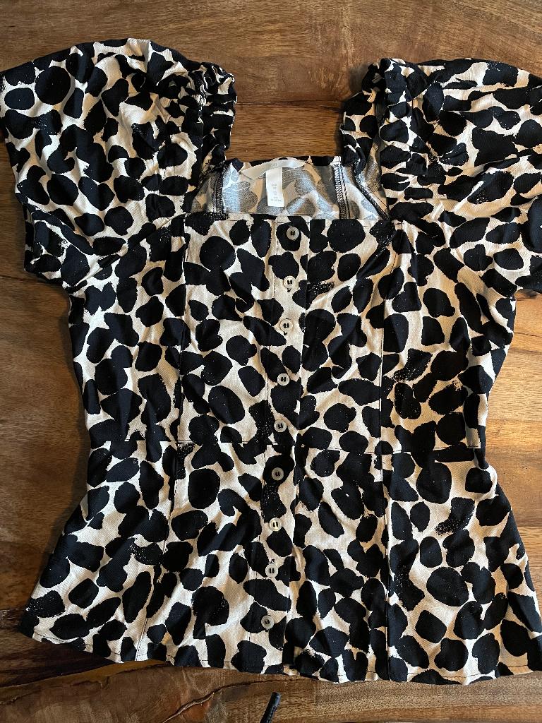 H&M blouse in maat 38 bijzondere hals en print, Ophalen of Verzenden, Zo goed als nieuw, Maat 38/40 (M)