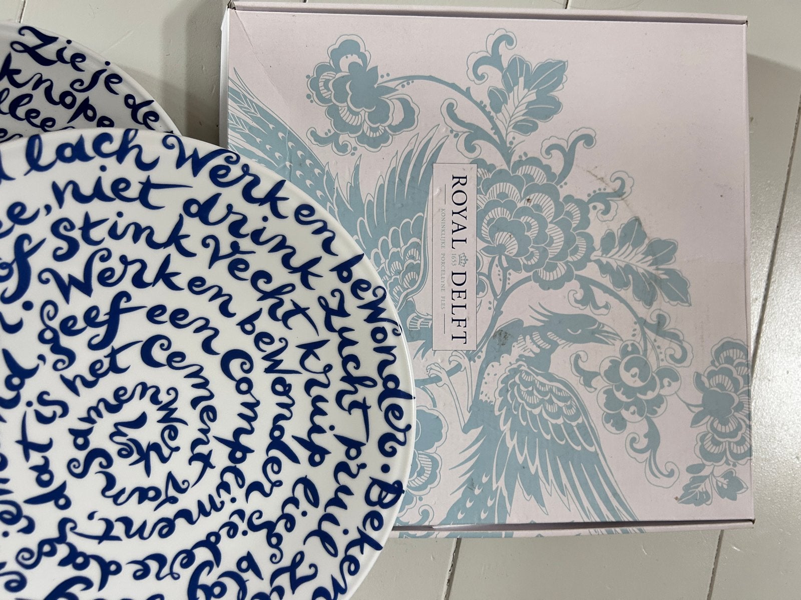 Royal Delft Delfts Blauw Wandborden met Tekst (2 stuks), Antiek en Kunst, Ophalen
