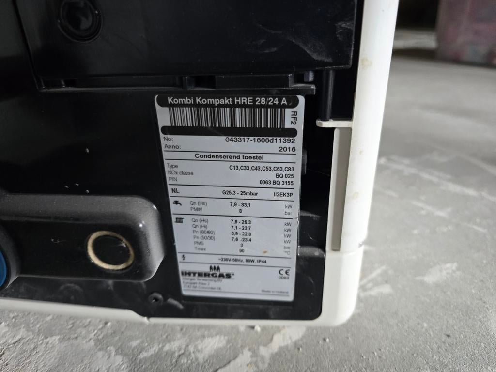 Intergas Kompakt HRE 28/24 A CV-ketel, Ophalen, 30 tot 80 cm, Gebruikt, Hoog rendement (Hr)
