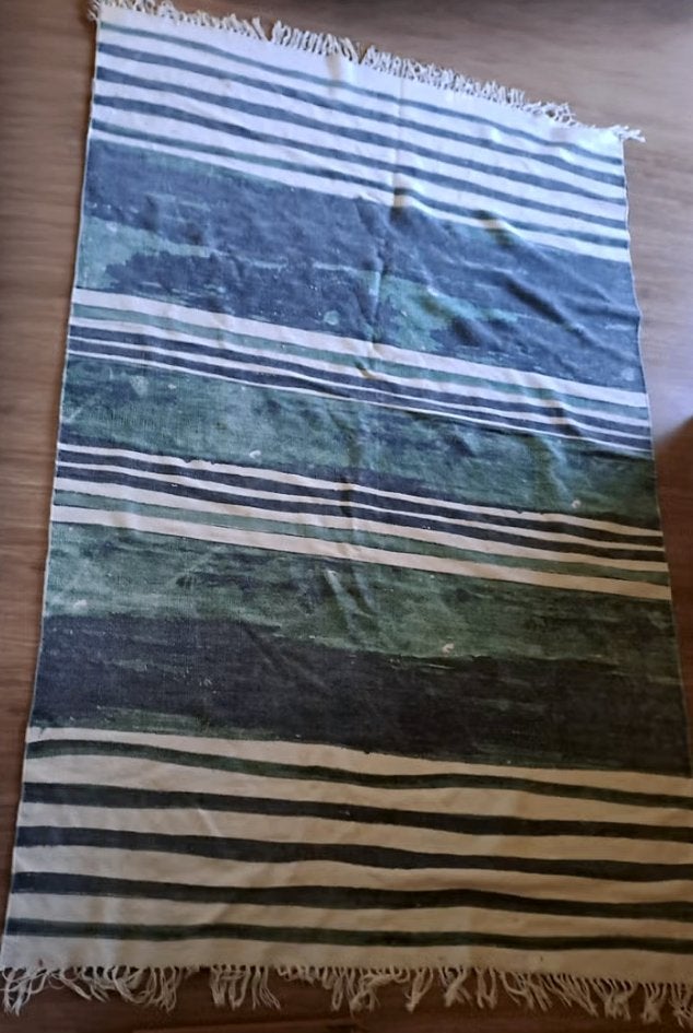 groen creme gestreept vloerkleed, tapijt, rug, Ophalen, 100 tot 150 cm, Groen, 200 cm of meer