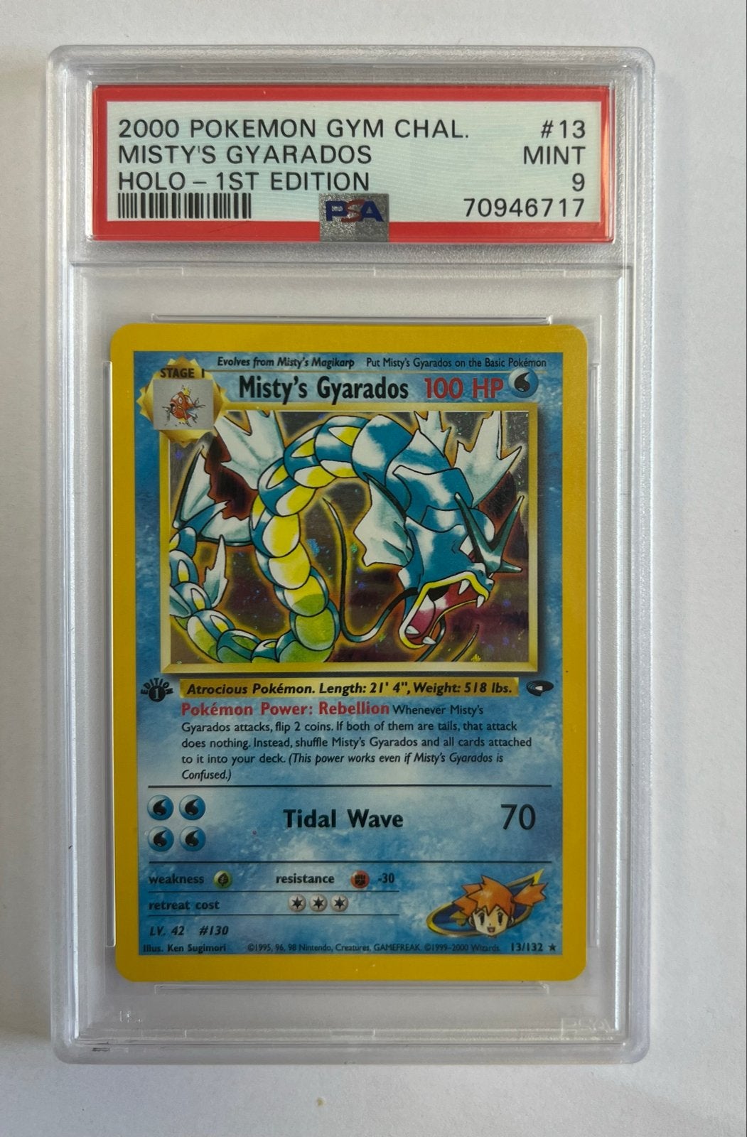 Misty's Gyarados 13/132 - 1st Ed. - Gym Challenge - PSA 9, Ophalen of Verzenden, Zo goed als nieuw, Losse kaart