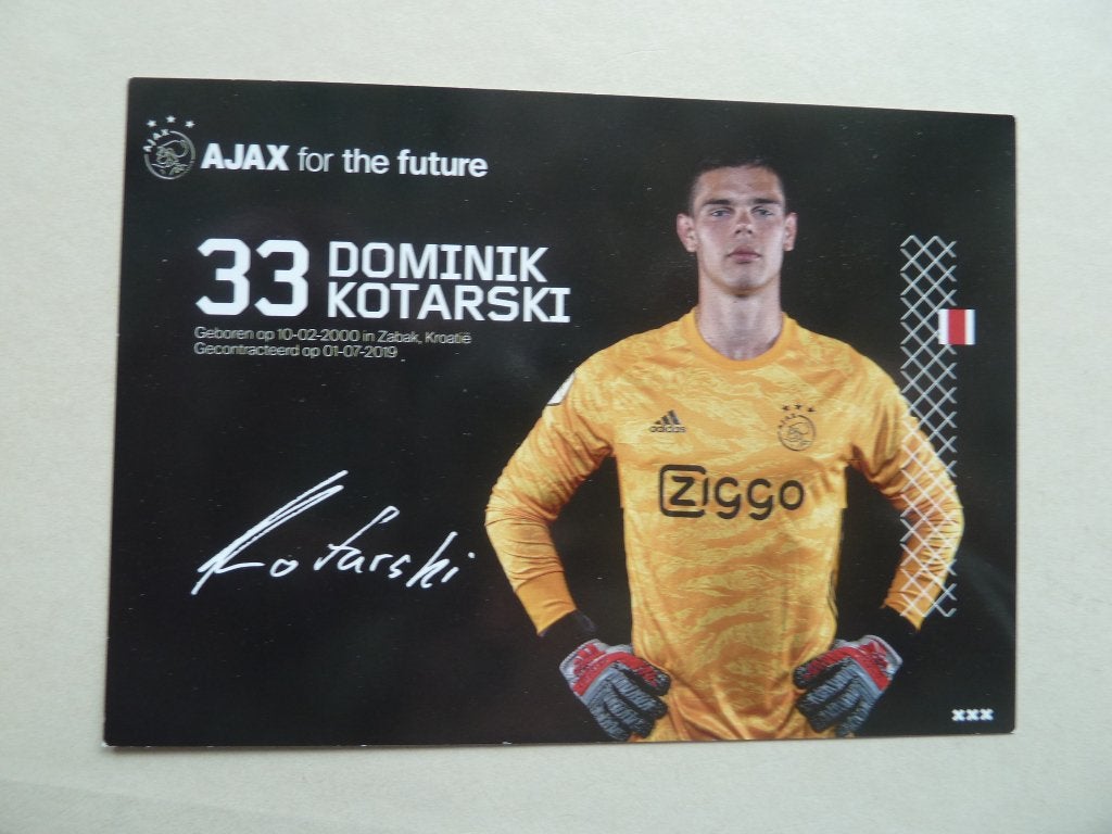 Spelerskaart. Dominik.Kotarski.   Ajax.   2019/2020, Ophalen of Verzenden, Zo goed als nieuw, Ajax, Spelerskaart