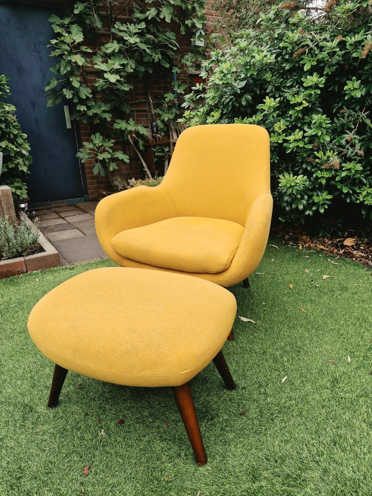 Gele stoel met bijpassende footstool, Ophalen, Gebruikt, Overige kleuren, Eén